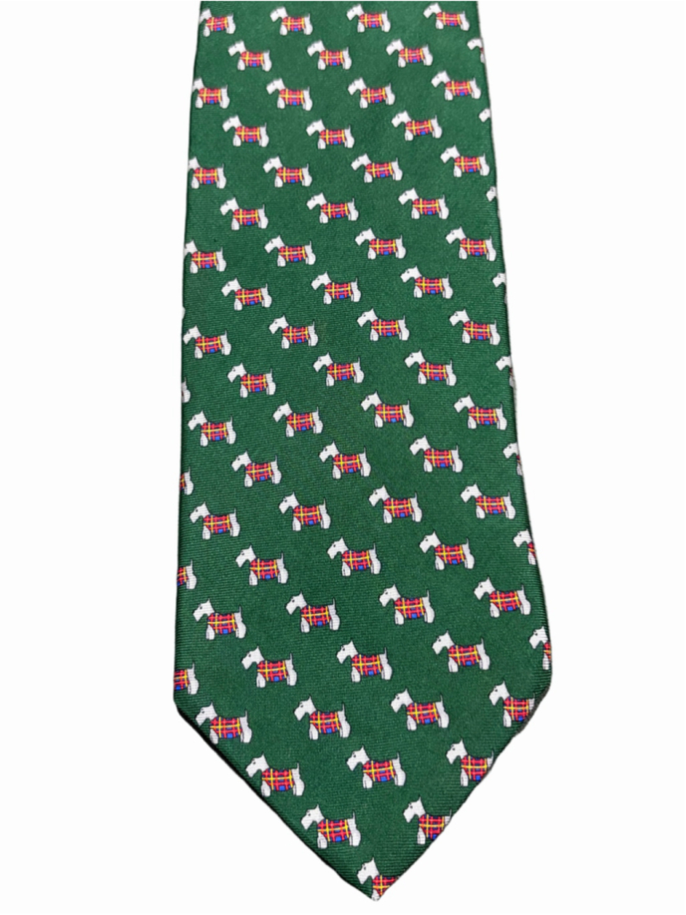 Vintage Brooks Brothers Green Silk Tie Scottie Dogs Plaid Tartan Novelty Print
